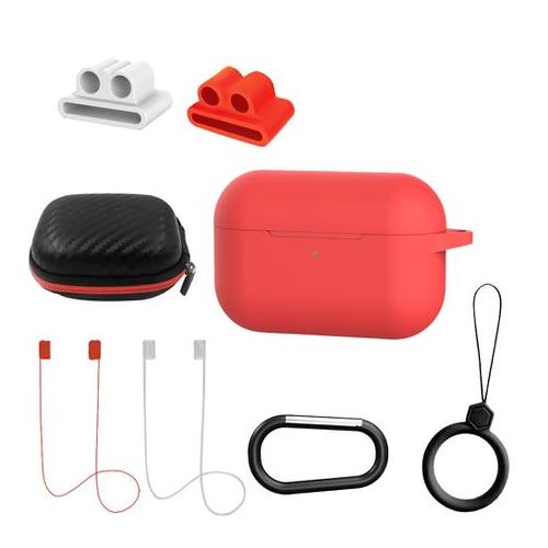 8 in 1 Silicone Protective Cover Accessories Kit for AirPods Pro - Red