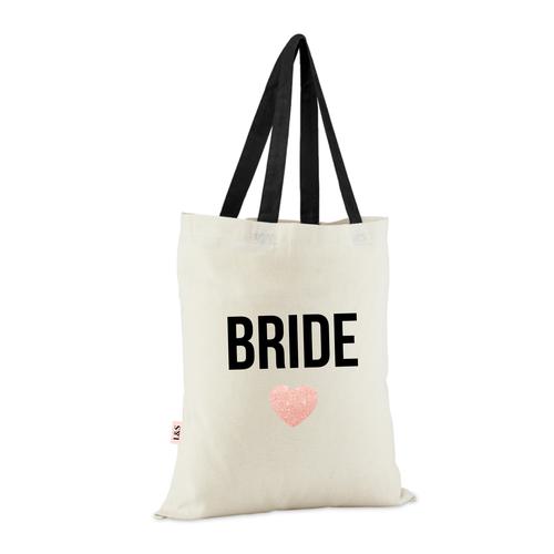 Love & Sparkles Bride Wedding tote bag gift with Rose Gold glitter