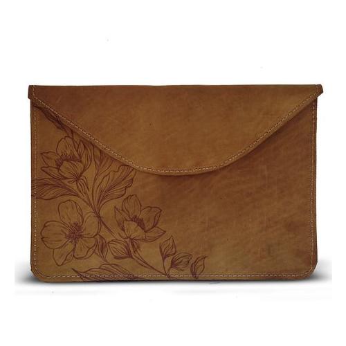 17 Inch Genuine Leather Laptop Sleeve - Floral