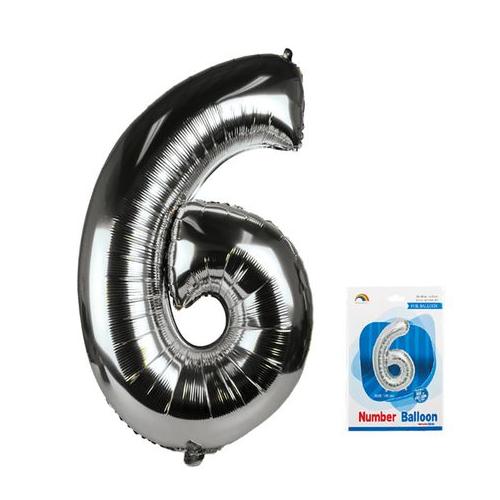 Balloon - Aluminium Foil - Metallic Silver - Number 6 - 106cm - 4 Pack