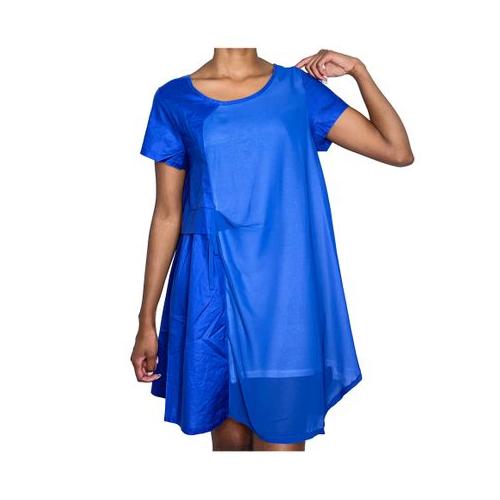 Chiffon/Cotton Loose Dress - Blue