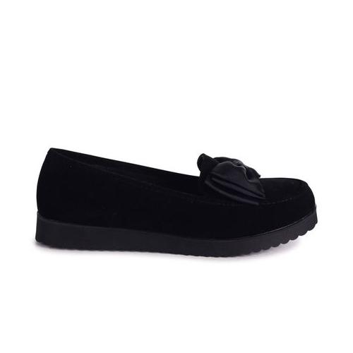 Linzi CARRI Ladies - Black Suede Chunky Slip On Shoes With Fabric Bow