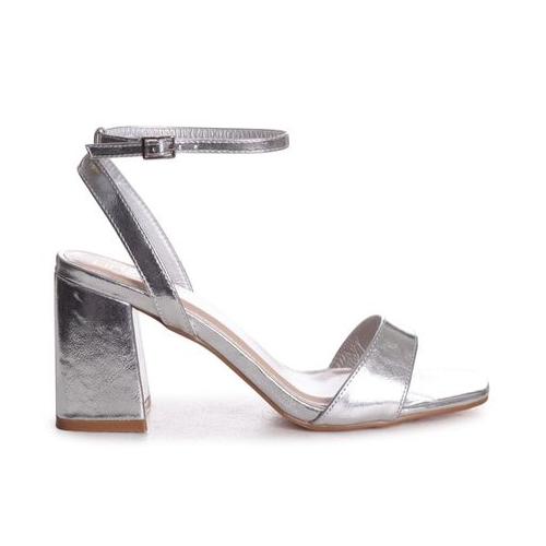 Linzi Tara Ladies - Silver Faux Leather Barely There Block Heeled Sandal