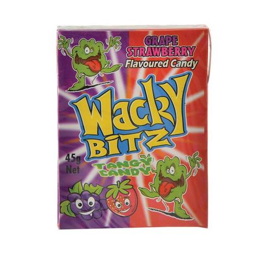 Wacky Bitz - Tangy Candy - Grape & Strawberry - 45g - 8 Pack