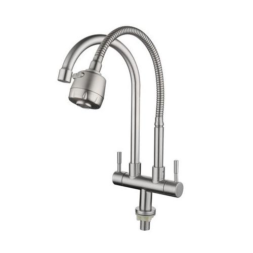 Cold Water Faucet 304 Stainless Steel Double Head Sink Faucet for Kitchen
