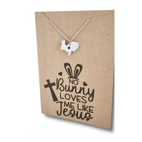 Stainless Steel Necklace On Message Card-Bunny Jesus