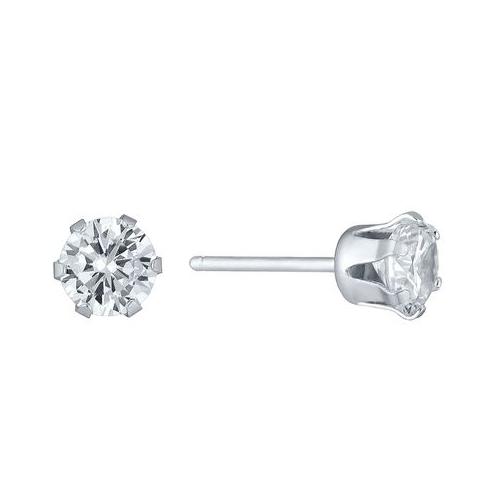 Prong Set Round Clear Cubic Zirconia Studs Silver