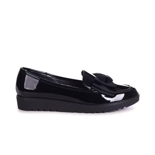 Linzi CATHY Ladies - Black Patent Classic Slip On Loafer With Fabric Bow Detail