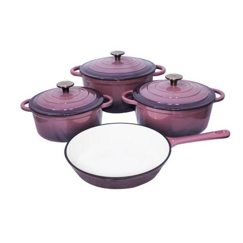 7 Piece Glazed Cast Iron Dutch Oven Cookware Pot & Pan Set - Pink