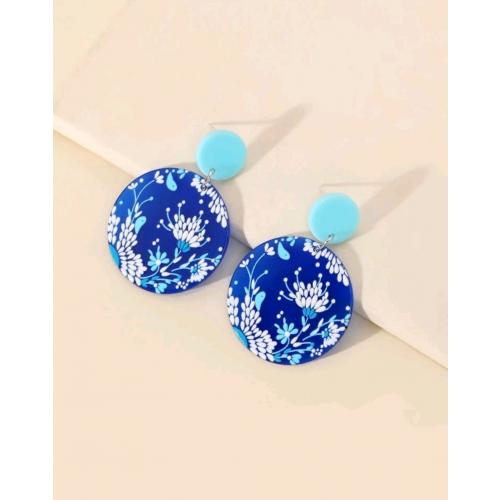 Blue Flower print drop Earrings