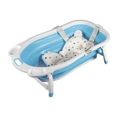 Bath Tub with Non-Slip Cushion Holder Collapsible Drainage Plug Blue