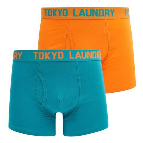 Tokyo Laundry Mens - Samwell (2 Pack) Boxer Shorts Set in River Green Golden Poppy Orange - (Parallel Import)