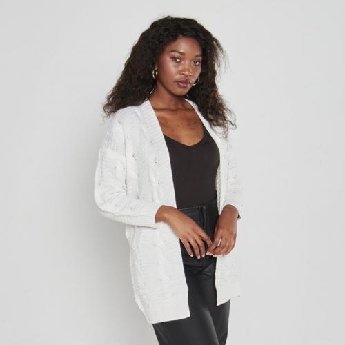 Ladies Cable Knitwear Cardigan, White