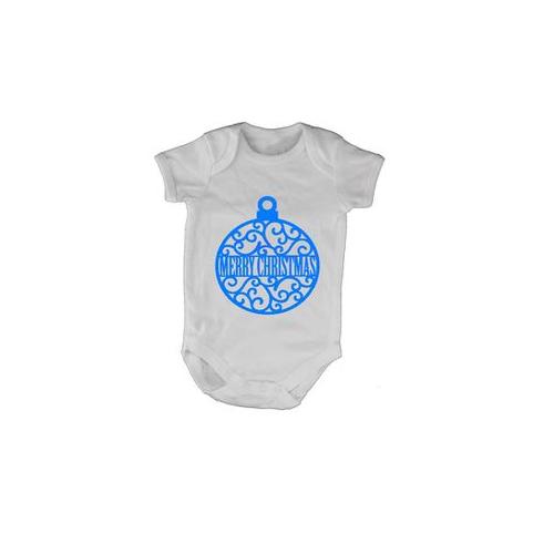 Merry Christmas - Blue Bauble - Baby Grow