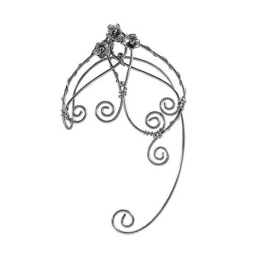 Silver Non Piercing Pixie Ear Wing Cuff with Three Flowers