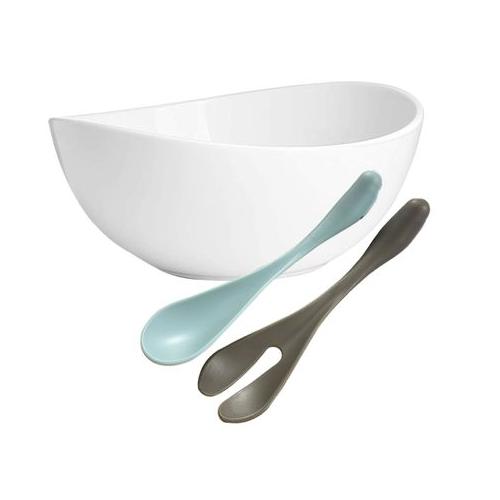 Dream Home Modern Look Bamboo Fiber Oval Salad Bowl with Salad Spoon Set