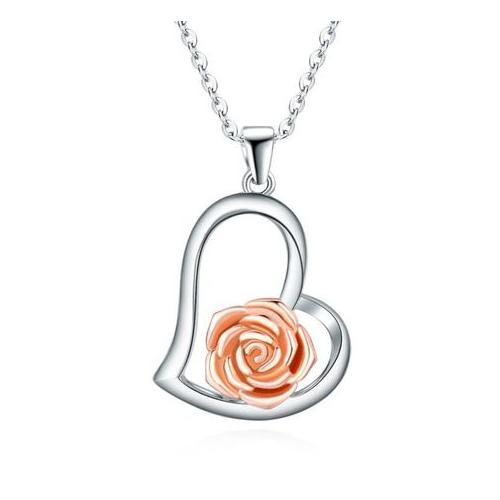 Flower Necklace For Women/ Love Heart Pendant Rose Gold & Silver Necklace