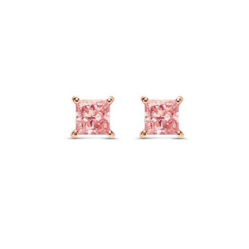 1.00ct Pink Princess Cut Studs In 9k Rose Gold