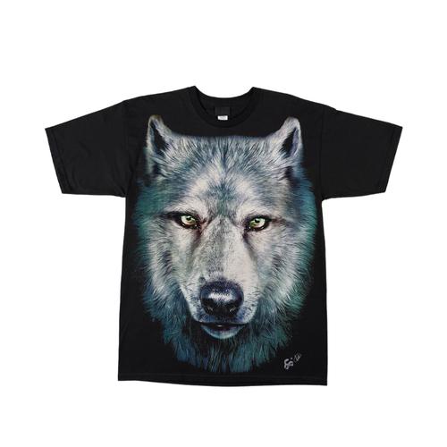 Black T-shirt-High Definition Glow In The Dark - Wolf Zoomed In