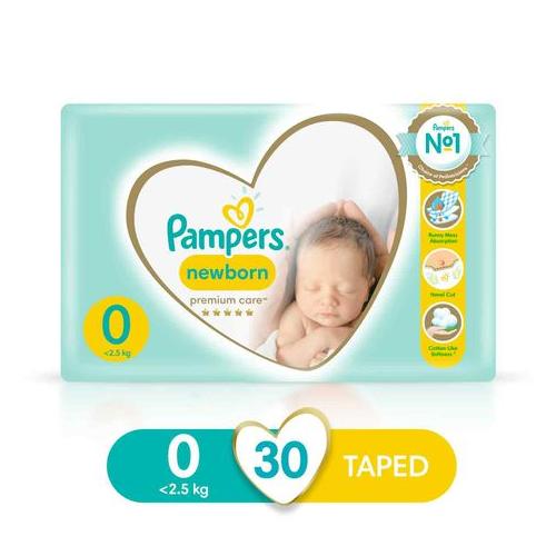 Pampers Premium Care - Size 0, 30 Nappies, Airflow Skin Comfort