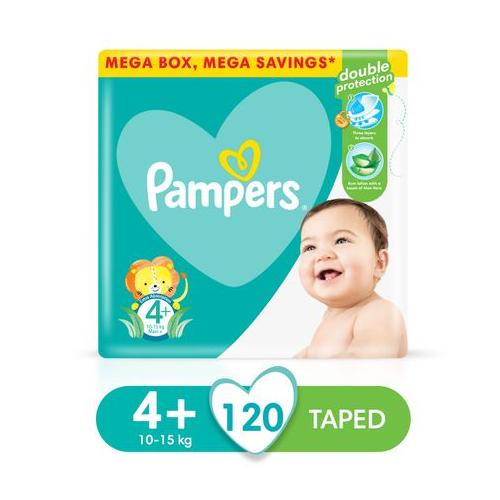 Pampers Baby Dry - Size 4+, Mega Savings Box-120 Nappies, Lotion with Aloe