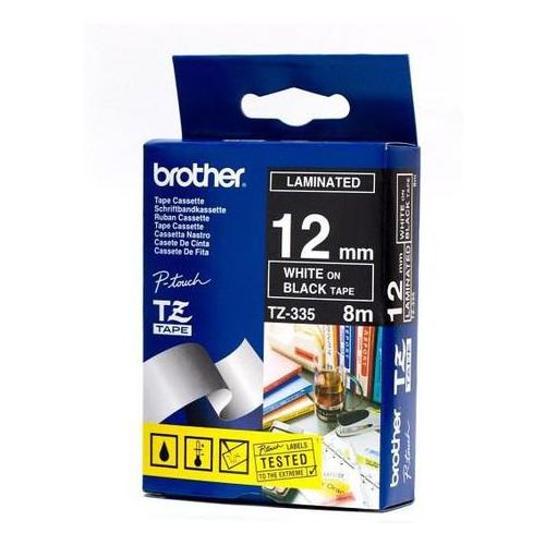 Brother TZ-335 12mm x 8m White on Black Laminated Tape