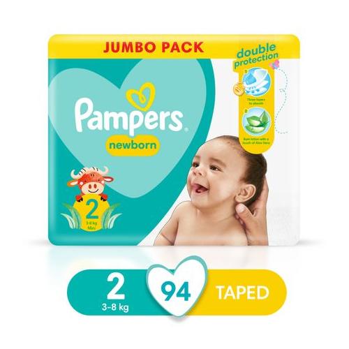 Pampers New Baby - Size 2, Jumbo Pack-94 Nappies, Lotion with Aloe