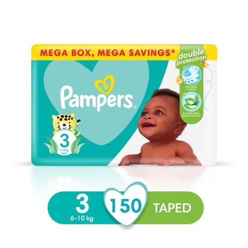 Pampers Baby Dry - Size 3, Mega Savings Box-150 Nappies, Lotion with Aloe
