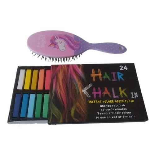Hair Brush & Hair Chalk 24 Colour Set