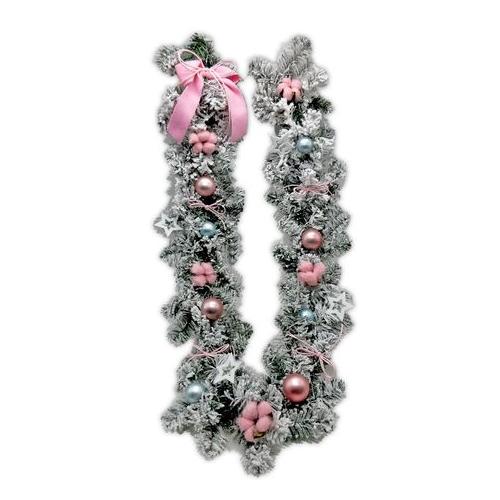 Christmas Decoration - Garland with Snow & Pink Décor 1.8m