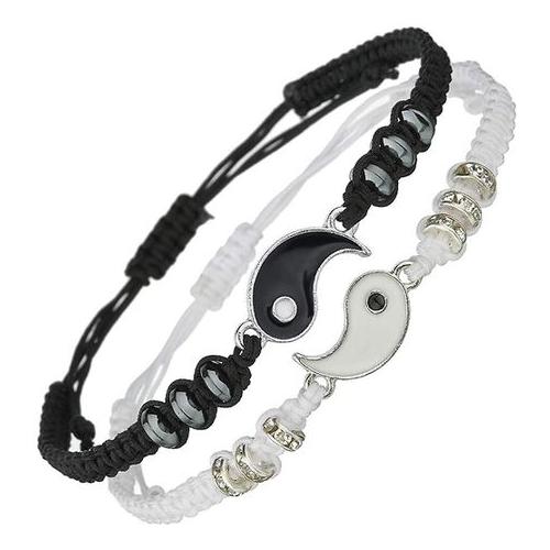 Yin Yang Friendship or Couple Bracelet Set - Adjustable Black And White