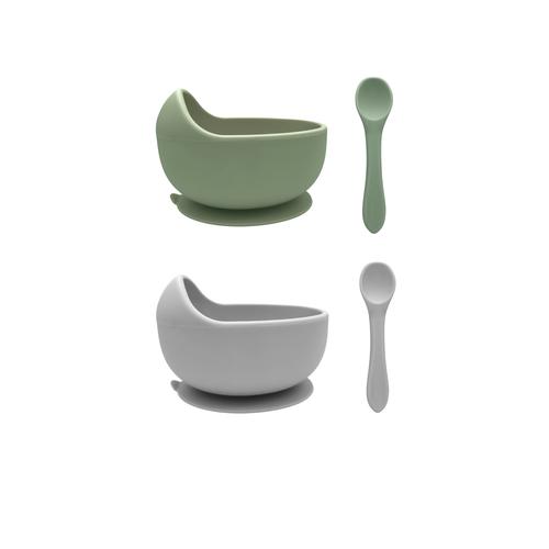 Silicone Baby Suction Bowl & Spoon Set - 2 Pack - Sage & Cool Grey
