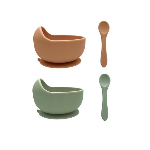 Silicone Baby Suction Bowl & Spoon Set - 2 Pack - Sand & Sage