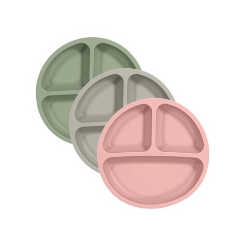 Baby and Toddler Silicone Suction Plate - Set of 3 - Pink, Grey & Green