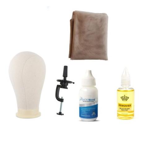 Wig Accessories Set - Canvas Doll and Clamp and Lace Net and Glue & a Wig Remover