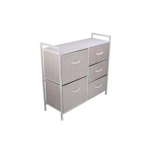 LMA Branded Economical Metal Frame & Fabric - 5 Drawer High Cabinet WHT/GRY