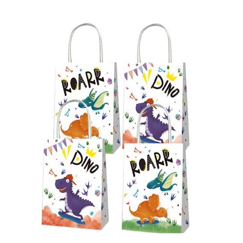Party Favor Bags with Handles - Dinosaur Theme (12 Bags)