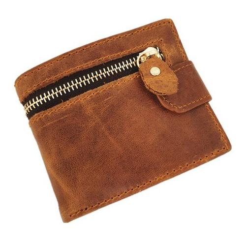 Leather Wallet For Men - Premium 1st Layer Cowhide -2 Zip Pouches