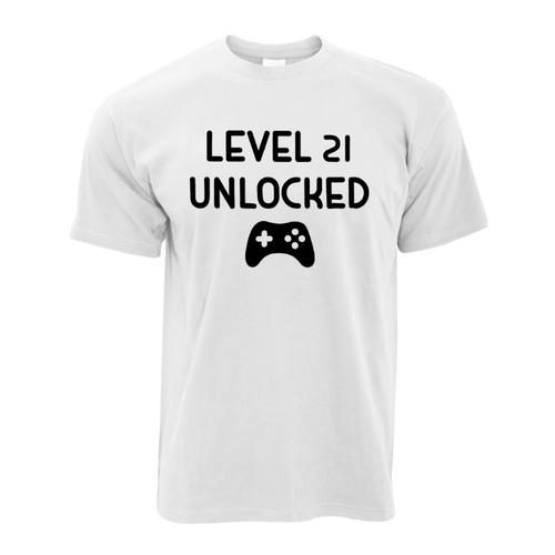 21st Birthday Level 21 Unlocked Gamer Gift T-Shirt-White