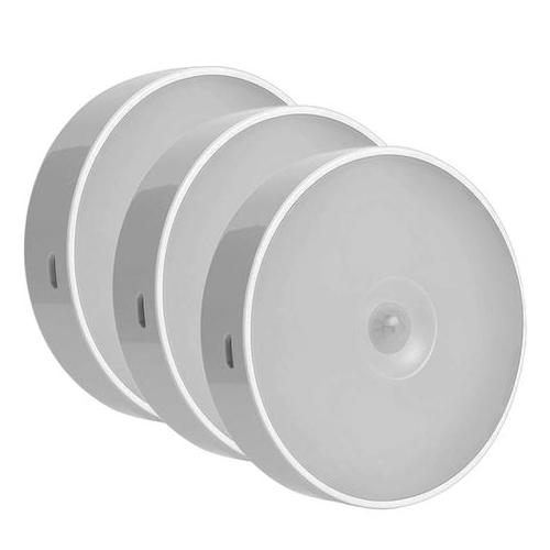 Rechargeable Motion Sensor Lights Magnetic Mount Round (Cool White) -3 Pack
