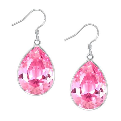 Sterling Silver Pink Zircon Gemstone Dangle Drop Earrings - Pear Shape
