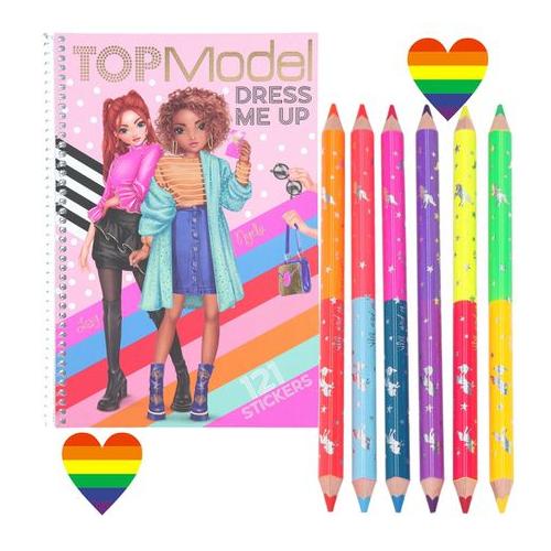 Top Model Dress Me Up Sticker Book With Coloured Pencils And Heart Stickers