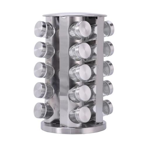 Stainless Steel Rotating Spice Rack With 20 Glass Jars