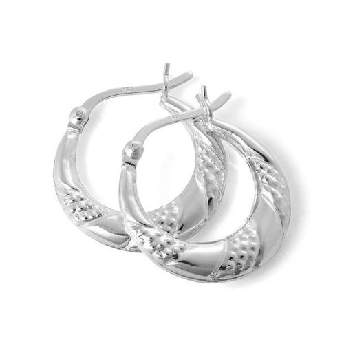 Sterling Silver Textured Twisted Creole 18mm Hoop Earrings