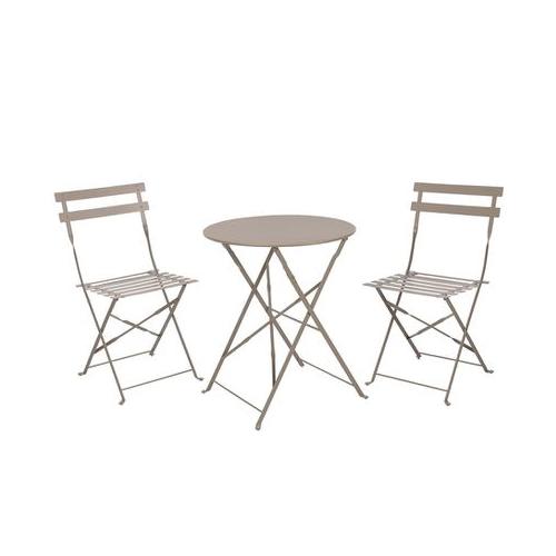 Metal Bistro Chairs & Table - Set of 3 - Foldable Design - Taupe