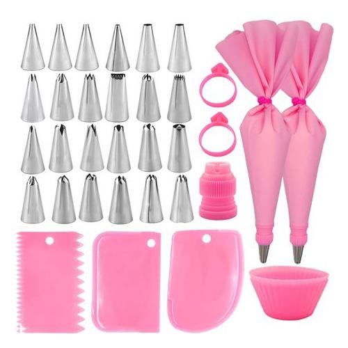 Piping Bags With Nozzles - 2 Pink Reusable Pastry Bags Icing & Accessories
