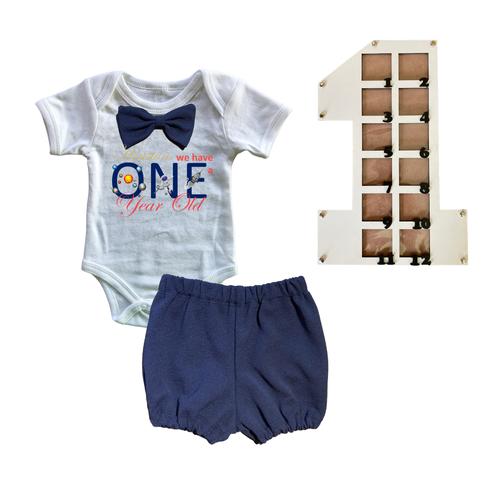First Birthday Outfit-Bubble shorts & Photo Frame-Space ONE