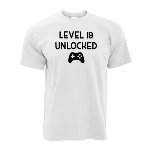 19th Birthday Level 19 Unlocked Gift T-Shirt-White