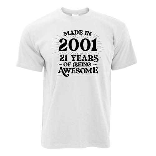 21 Years Of Being Awesome 21st Birthday Made In 2001 T-Shirt-White