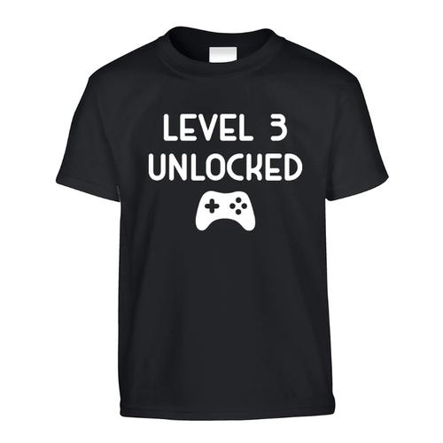 3rd Birthday Level 3 Unlocked Gamer Gift T-Shirt-Kids - Black